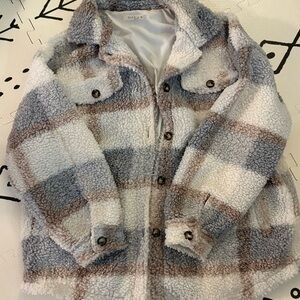 ILLA ILLA PinkBlush Plaid Sherpa Jacket Maternity Small